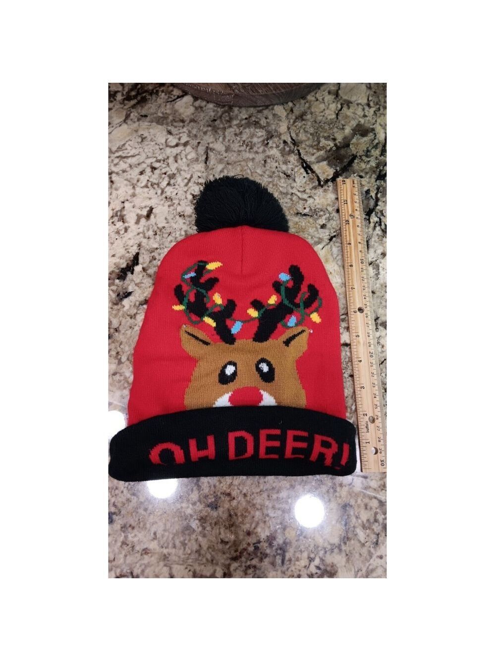 LED Lights Christmas Beanie Toque Hat Rudolf Reindeer 'Oh Deer' CUTE!